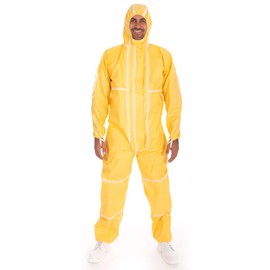 FRANZ MENSCH Hygostar ChemicalStar Overalls Type 3B+4B+5B+6B SMS/PE, Yellow, XXXL, L: 185 cm, Circumference: 152 cm, Chemical Protection Suit, Disposable Suit, Laboratory Suit, Pack of 10