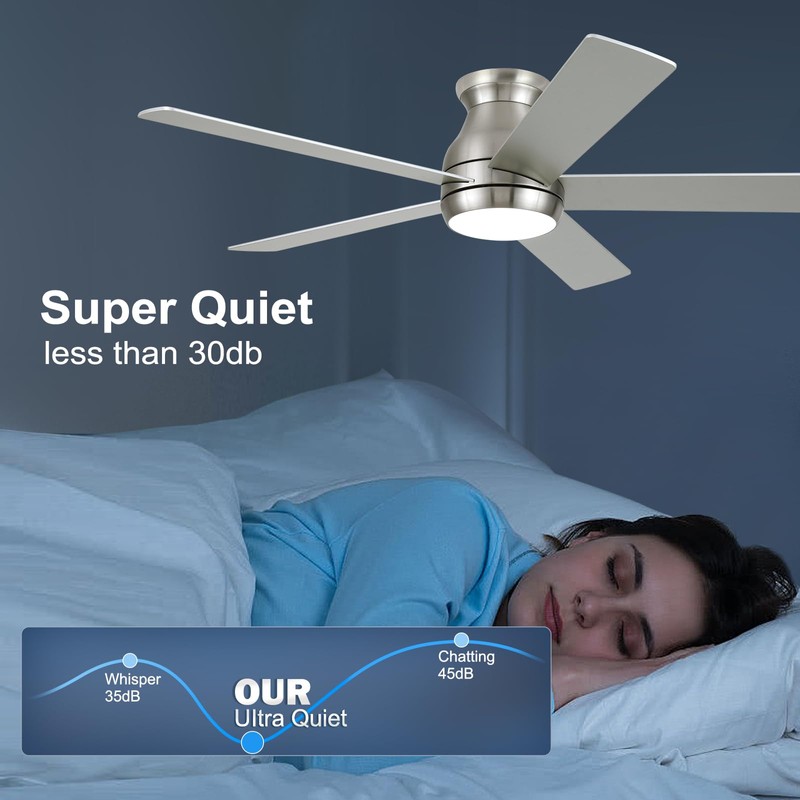 POCHFAN 52 Inch Brushed Nickel Ceiling Fans with Lights and