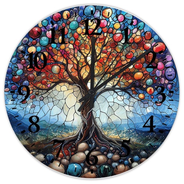 Minimalist Wood Clock Battery Operated Non Ticking Tree of Life