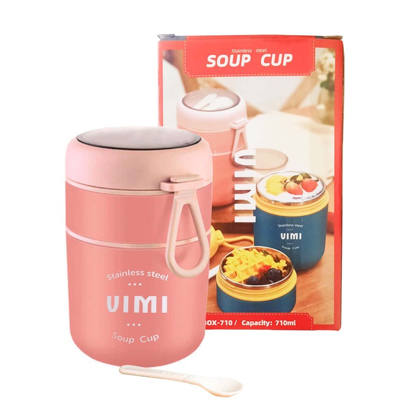 Lonchera De Acero Inoxidable Termica De 710ML Con Cuchara Caja