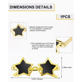 HZAOPZE 1 pcs Kreativer Pentagramm-Brille Dumme Lustige Party Lustige Neuheit Sonnenbrille für Party- Selfie- Requisiten, Gold