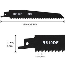 PAYA Reciprocating Saw Blades 5 Pieces Reciprocating Saw Blades Wood Bi-Metal Saw Blade Set E-cut Accessories for Cutting Wood with Nails/Metal Plastic Solid Wall Cutouts for Demolition Work R610DF