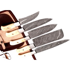 M DAMASCUS CUSTOM HANDMADE FORGED DAMASCUS STEEL CHEF'S SET KITCHEN KNIVES  M 97