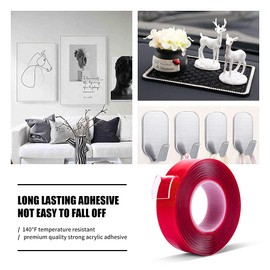 Double Sided Tape Heavy Duty - 3/4in 10ft Clear Strong Mounting Tape Removable No Residue Double Sided Transparent Acrylic Adhesive Tape for Crafts/Walls/Carpets Fixing/Decorations(Pack of 1 Roll)