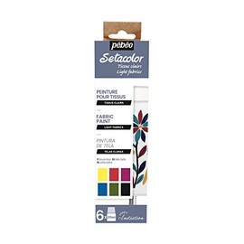Pébéo Setacolor Textile Paint Starter Set - 6 x 20 ml Fabric Paints for Light Textiles - Water-based - Washable after Fixing - 6 Intense Colours: Yellow, Red, Fuchsia, Blue, Green, Black, 6 x 20 ml
