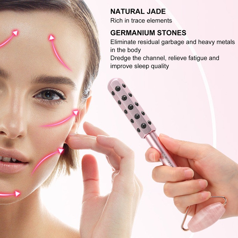 Facial Roller Relieve Wrinkles Germanium Stones Natural Jade Face Massage