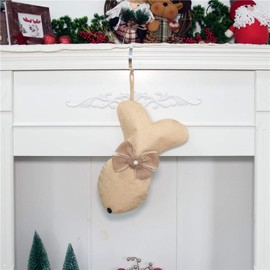 Beyond Your Thoughts New Fish Burlap Christmas Stockings for Cats Holidays Family Decoration Jute Natural Linen-16 inches x 8 inches 4# Pearl Bowknot