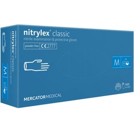 MERCATOR MEDICAL Nitrile Gloves, No Talc, Disposable, Nitrylex Classic, Size: M - 100 pieces, Textured Finger Tips, Latex Free Disposable Gloves, Nitrile Gloves, Blue