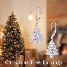 POPLYKE Christmas Tree Earrings For Women Sterling Silver Christmas Tree Earrings Christmas Decoration Gift For Women, Sterling Silver, No Gemstone