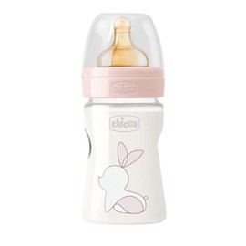 Chicco Original Touch Anti-Colic Bottle with 100% Natural Latex Nipple, Bottle with Slow Flow 0+ Months, Plastic Bottle 150 ml for Newborn, Pink