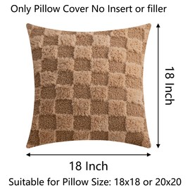 Demetex Plaid Pillow Covers 18x18 Square Faux Fur Throw Pillows for Couch Decorative Checkered Pillowcases for Living Room Bedroom Office Chair, Set of 2, 18 x 18 inch, Light Brown