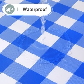 misaya Rectangle Waterproof Vinyl Table Cloth, Buffalo Flannel Backed Tablecloth, Wipeable Plastic Table Cover for Seaside, Picnic, Outdoor (60" x 84", White and Blue)