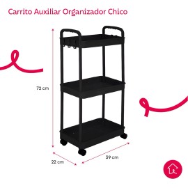Carrito Auxiliar Organizador Almacenaje Multiusos 3 Niveles Color Negro