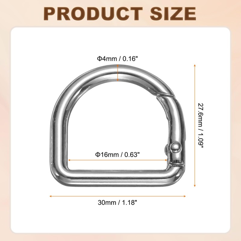 sourcing map 5pcs Metal D Ring Spring Key Hooks 0.87"