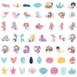 50 Pieces Cute Mermaid Cartoon Vinyl Stickers for Water Bottles Laptop Computer Skateboard Cute Sticker Gift for Kids Teens Waterproof
