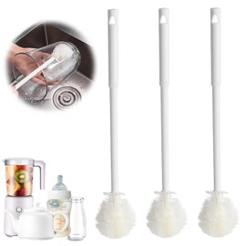 WADY Cepillo de Silicona 360° para Botellas - 3 Cepillo, Mango Largo para Limpiar de Bebé, Tazas, Termos, Limpieza Profunda y Segura con Cabezal Plegable Limpia Las Paredes y El Fondo Los Vasos