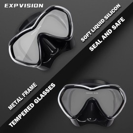 Scuba Diving Mask Panoramic HD Snorkel Goggles, Anti-Fog Swim Mask Adult Youth Dive Mask Swim Goggles wIith Nose Cover for Diving, Snorkeling, Swimming (Black-Clear Lens)