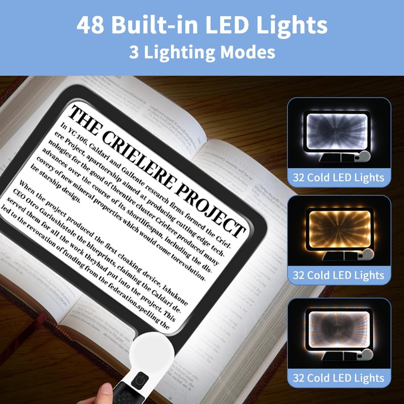 5X Magnifying Glass with Light, Lightweight Full Page Magnifier for