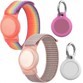 Sweet Plus Air Tag Case Wristband Waterproof Kids Keychain Protective Cover Tracking Anti-theft GPS Tracker Shockproof Anti-lost (Pink)