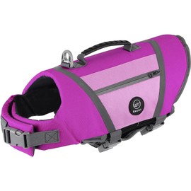 EMUST Dog Life Vest, Lightweight Life Jacket for Dogs with Pockets, Stylish Dog Life Preserver with Rescue Handle & Reflective Stripes for Swimming, Boating, Kayaking, Purple, XS