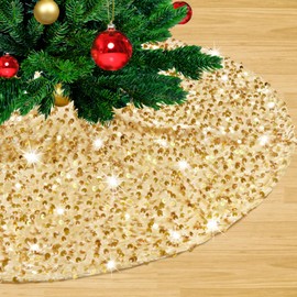 Gold Mini Christmas Tree Skirts 24 Inches Shimmer Sequins Tree Skirt Velvet Xmas Tree Mats for 4ft Tree Decorations