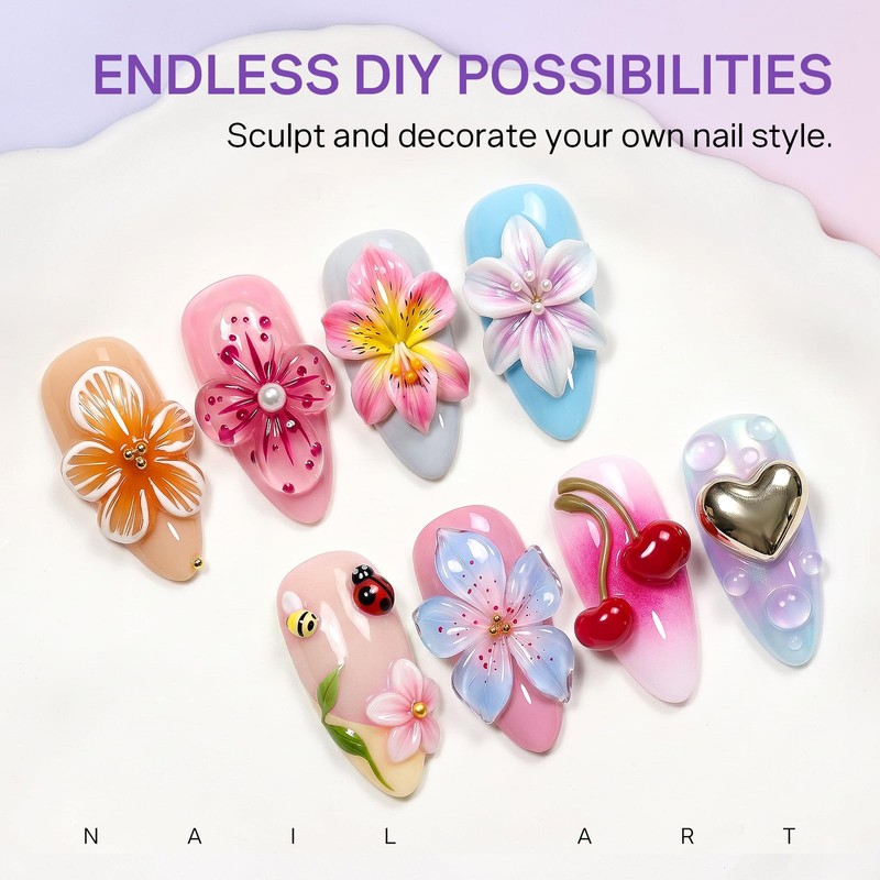 3D Sculpting Gel for Nail Art, 2PCS Clear and White