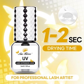 UV Eyelash Extension Glue 3ml Lash Extensions Glue Light Curing Extra Strong Bond UV Lash Glue Adhesive 1-Second Ultra Quick Drying 8-10 Weeks Long Lasting for Professional Use Only