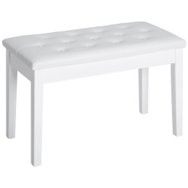 White Faux Leather Cushion Button Tufted Wooden Duet Seat Storage Piano Bench Model D0100XFFY56 High Visibility ComfortableColor: White Color