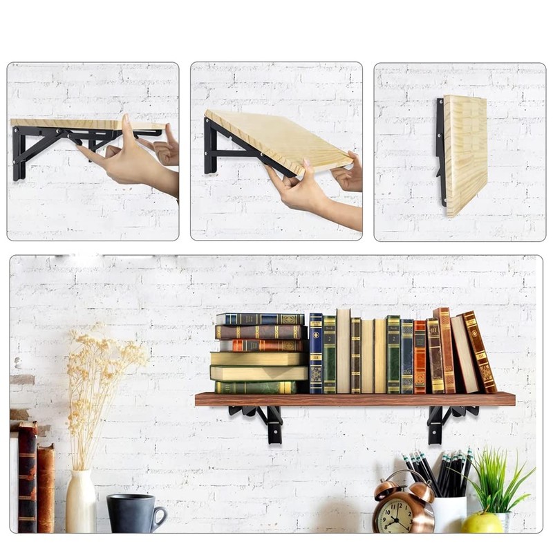 Hniuyun 2Pcs Folding Shelf Brackets, Heavy Duty Stainless Steel Shelf