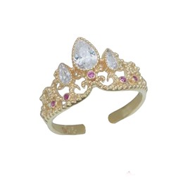 Dtexhif Princess Crown Ring for Women CZ Inlaid Open Ring Heart Shaped Promise Ring Rapunzel Crown Ring Adjustable Jewelry Gift (Gold)