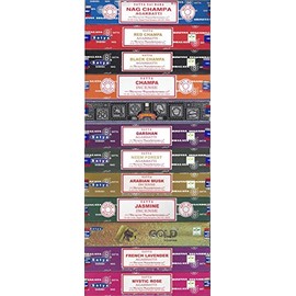 Satya Bangalore ( BNG) Set of 12 Nag Champa, Red Champa, Black Champa, Champa, Super Hit, Darshan, Neem Forest, Arabian Musk, Jasmine, Gold, French Lavender, Mystic Rose Incense Sticks, VarietyPack06
