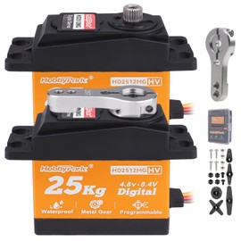 HobbyPark Pack of 2 Waterproof 25kg Servos All Metal Gears Digital Servo Stainless Steel Gear Arduino Servo Steering for 1/12 1/10 RC Crawler Car Truck Buggy 5V-8.4V HV Control Angle 180° Fast 0.09sec