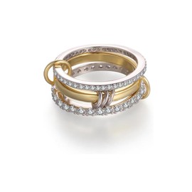 Chunky Stackable Cubic Zirconia Rings For Women, 18k Gold Plated 3 Rings Set Multi-Link Connected Non Tarnish Gift Jewelry (2 CZ+1 Polish, 6)