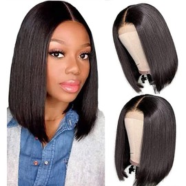 Bob Wig Human Hair 4x4 Lace Front Wigs Human Hair 12 Inch Straight Bob Wigs for Women Human Hair Short Bob Glueless Wig Human Hair Pre Plucked with Baby Hair 150% Density Perruque Femme Humain Naturel
