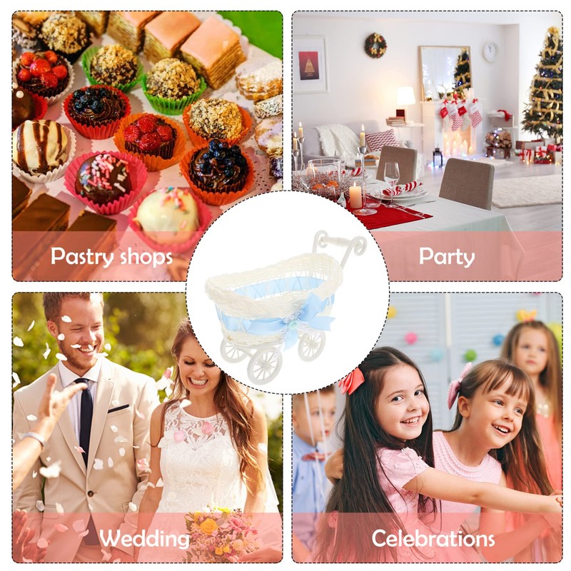 STOBOK Adorable Baby Shower Centerpiece, Mini Decorative Stroller Carriage Basket