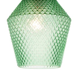 Modern and Compact Emerald Green Glass Diamond Design Easy Fit Pendant Lamp Shade for Kitchen, Lounge, Dining Room etc | 17cm x 17cm by Happy Homewares