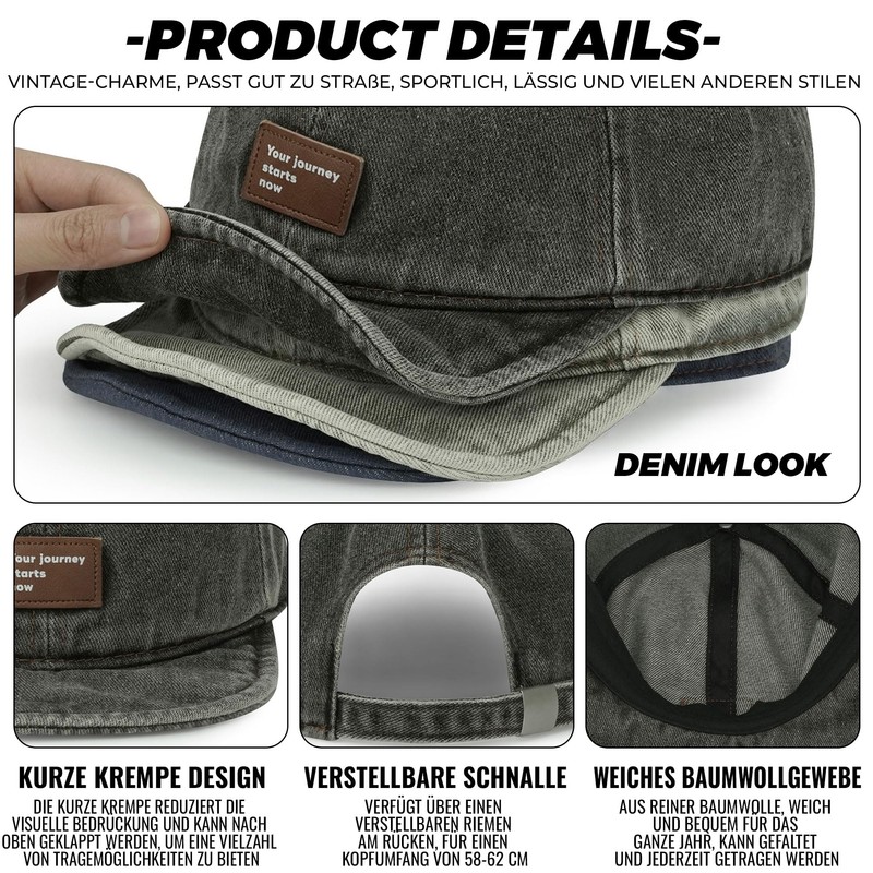 CLAPE Baseball Cap Short Peak Baseball Cap Men Women Flat