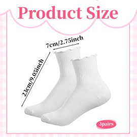 BOHUIZ 3 Pairs White Lace Ruffle Socks For Women, Women's Casual Cute Frilly Socks Breathable Knit Cotton Soft Crew Socks For Women And Girls