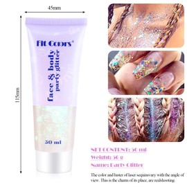 Glitter Gel 50 g, PAMIYO Glitter Face Body Sequins Face Glitter for Face Hair Lip Nail Body Mermaid Sequins Liquid Eyeshadow for Festive Occasions (White)