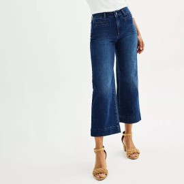 Sonoma Wide Leg Ankle Jeans Womens 16 Blue Dark Wash Cotton Stretch NEW