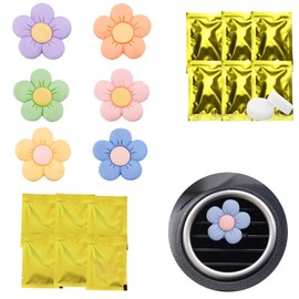 JCUGSBS Lufterfrischer-Kit 6 Stück Blumenförmige Auto Lufterfrischer Clip Auto Klimaanlage Dekoration Zubehör Mädchen Frauen Auto Aromatherapie Ätherisches Öl Diffusor,Enthält 12 runde Ersatzschwämme
