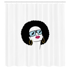 Lunarable Afro Cortina de Baño, Pendientes Glam Mujer Hippie, Paño Conjunto de Decoración de Baño de Tela y Ganchos, 84" Extra Alta, Multicolor