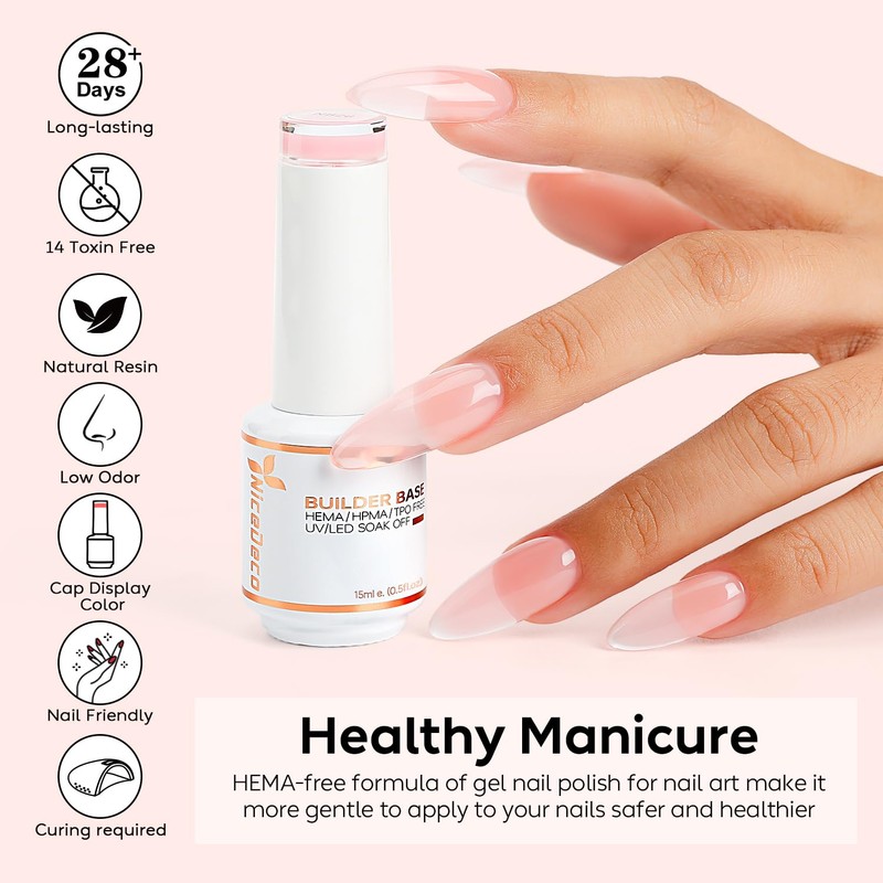 Nicedeco 8 in 1 Builder Gel, 15 ml Translucent Pink