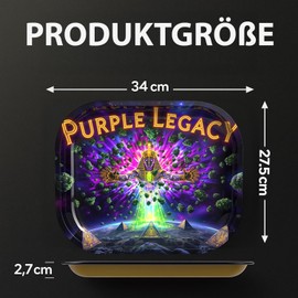 PURPLE LEGACY® Rolling Tray 34 × 27.5 × 2.7 cm | Metal Sheet | Egyptian Cyberpunk Design | Practical Tray with Rounded Corners (Conquest)