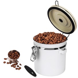 Belle Vous White Coffee Canister with Date Tracker, Scoop & CO2 Valve - 1.4L Stainless Steel Coffee Bean Storage Container - Airtight Kitchen Canister for Coffee Grounds, Tea & Sugar