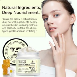 Weluno Beef Tallow for Skin, Whipped Tallow and Honey Balm, Grass Fed Beef Tallow Face Moisturizer, Natural Tallow Skin Care Cream Body Butter, Deeply Moisturizing for Face & Body, 2.1 oz