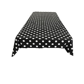 New Creations Fabric & Foam Inc, Polka Dot Poly Cotton Tablecloth (White Dot on Black, 58" Wide x 72" Long Rectangular)