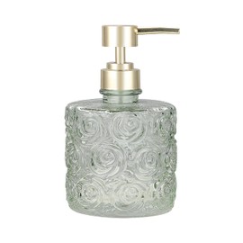 Marcella Glass Soap Dispenser with Soap Pump, Refillable 14 Ounce Capacity, Floral Design Rose Patterns, Heavy Weight Thick Glass for Bathroom, Premium Kitchen Soap Dispenser Reseda Sage