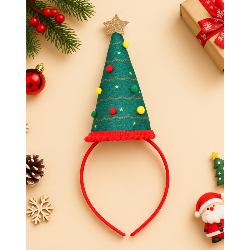 Christmas Tree Hat Headband, 3D Felt Santa Hat Holiday Hair