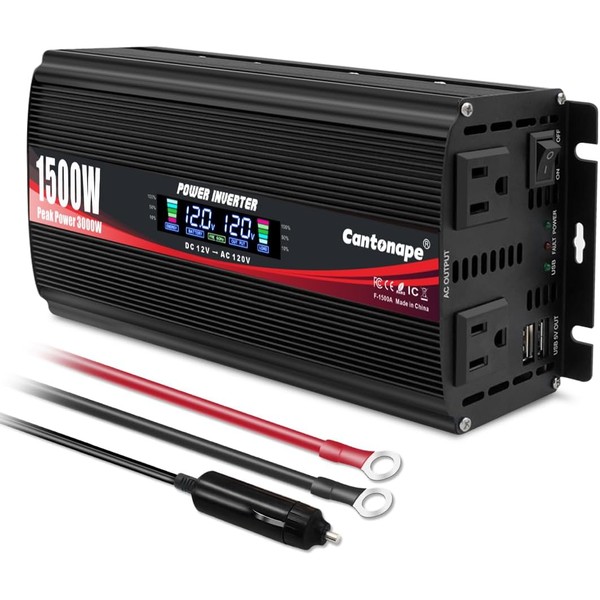 Cantonape 1500W Power Inverter 12V to 110V/120V Car Charger Converter